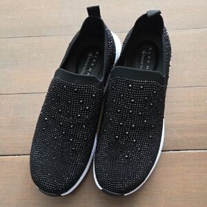 Alex Marie Black Rhinestone Slip-On Shoes